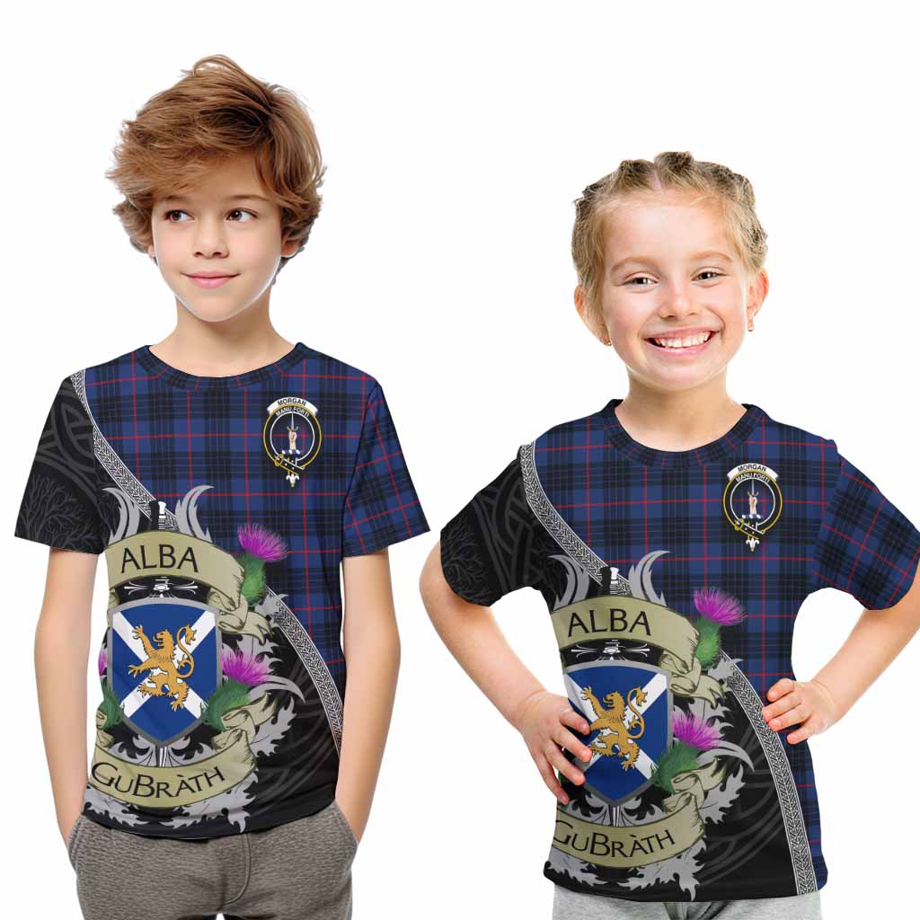 Morgan Tartan Family Crest Kid T-Shirt Lion Rampant Royal Thistle Shield Celtic Inspired Youth XL Size14 - Tartan Vibes Clothing