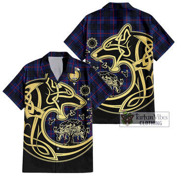 Morgan Tartan Hawaiian Shirt with Family Crest Celtic Wolf Style