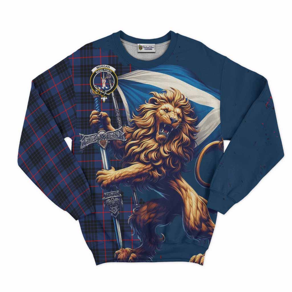 Morgan Tartan Family Crest Sweatshirt with Scottish Majestic Lion Unisex - Tartan Vibes Clothing