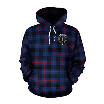 Morgan Tartan Cotton Hoodie with Family Crest and Bearded Skull Holding Bottles of Whiskey Pullover Hoodie XS - Tartan Vibes Clothing