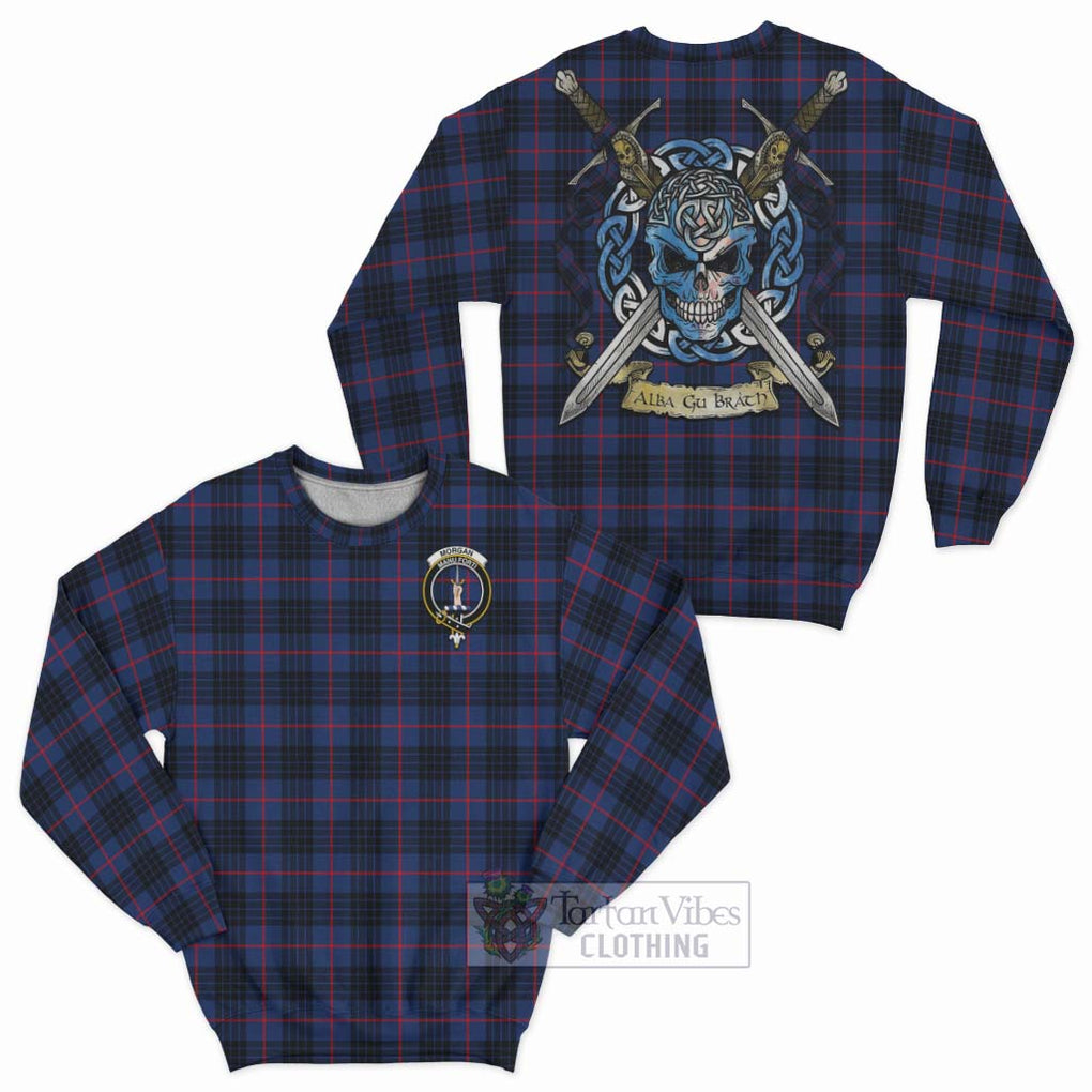 Morgan Tartan Sweatshirt with Family Crest Celtic Skull Style Unisex - Tartan Vibes Clothing