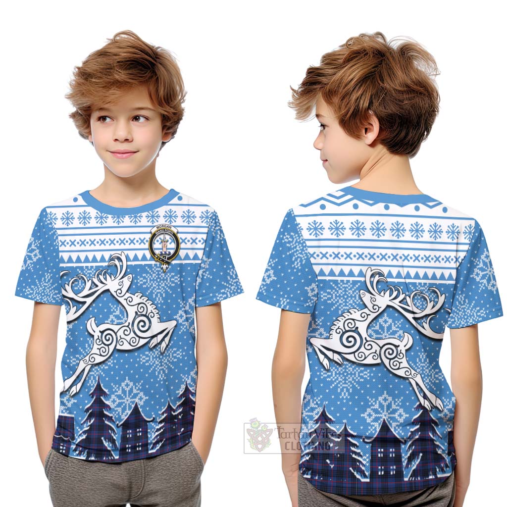 Morgan Clan Christmas Kid T-Shirt Celtic Reindeer Style Youth XL Size14 - Tartan Vibes Clothing