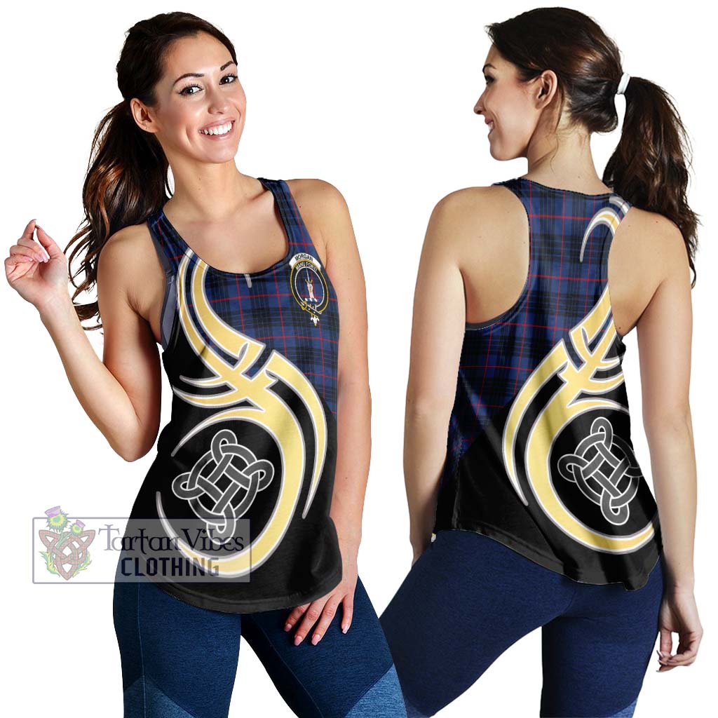 Morgan Tartan Women's Racerback Tanks with Family Crest and Celtic Symbol Style 4XL - Tartan Vibes Clothing