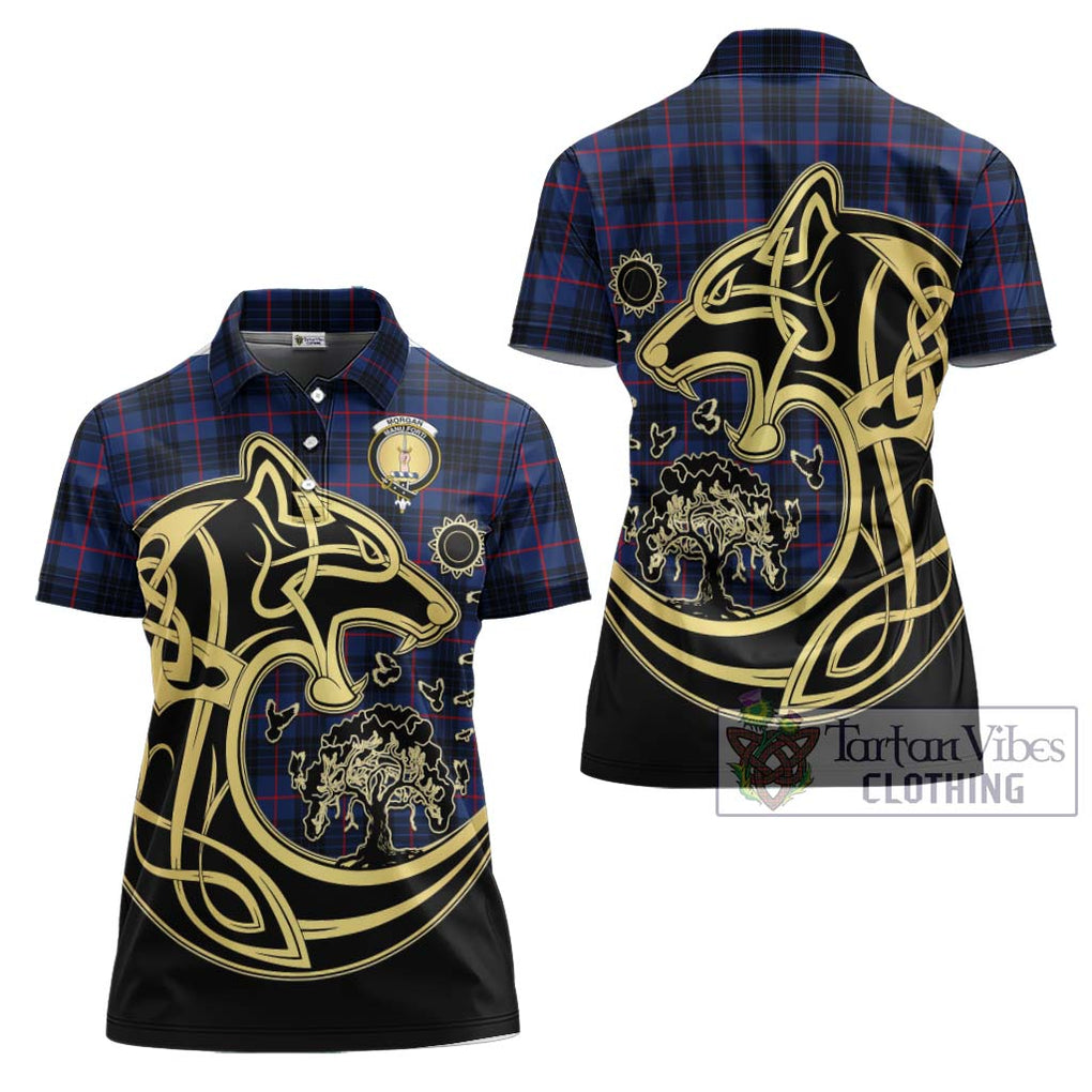 Morgan Tartan Women's Polo Shirt with Family Crest Celtic Wolf Style Women - Tartan Vibes Clothing
