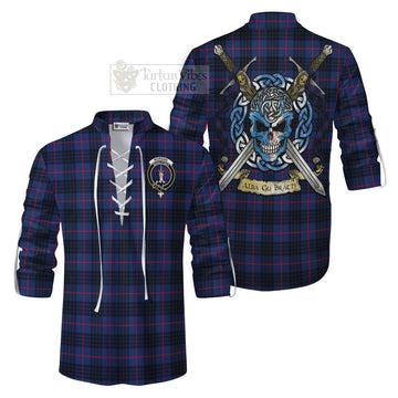 Morgan Tartan Ghillie Kilt Shirt with Family Crest Celtic Skull Style Men - Tartan Vibes Clothing