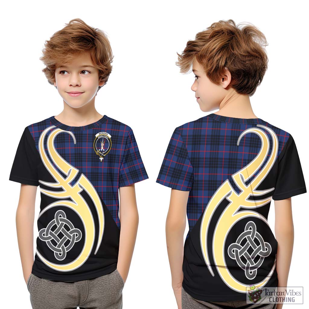 Morgan Tartan Kid T-Shirt with Family Crest and Celtic Symbol Style Youth XL Size14 - Tartan Vibes Clothing
