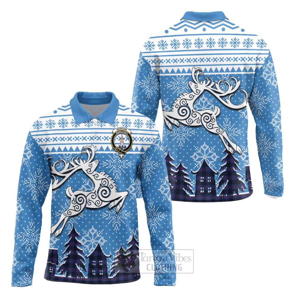 Morgan Clan Christmas Long Sleeve Polo Shirt Celtic Reindeer Style Unisex - Tartan Vibes Clothing