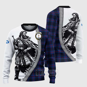 Morgan Tartan Clan Crest Knitted Sweater with Highlander Warrior Celtic Style Unisex - Tartan Vibes Clothing
