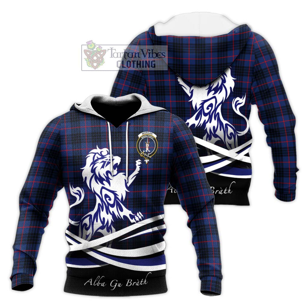 Morgan Tartan Knitted Hoodie with Alba Gu Brath Regal Lion Emblem Unisex Knitted Pullover Hoodie - Tartan Vibes Clothing