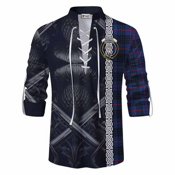 Morgan Tartan Ghillie Kilt Shirt with Family Crest Cross Sword Thistle Celtic Vibes Men - Tartan Vibes Clothing