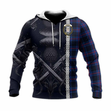 Morgan Tartan Knitted Hoodie with Family Crest Cross Sword Thistle Celtic Vibes Unisex Knitted Pullover Hoodie - Tartan Vibes Clothing