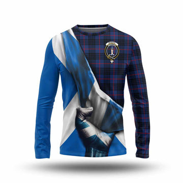 Morgan Tartan Long Sleeve T-Shirt with Family Crest Scotland Patriotic Style Unisex - Tartan Vibes Clothing