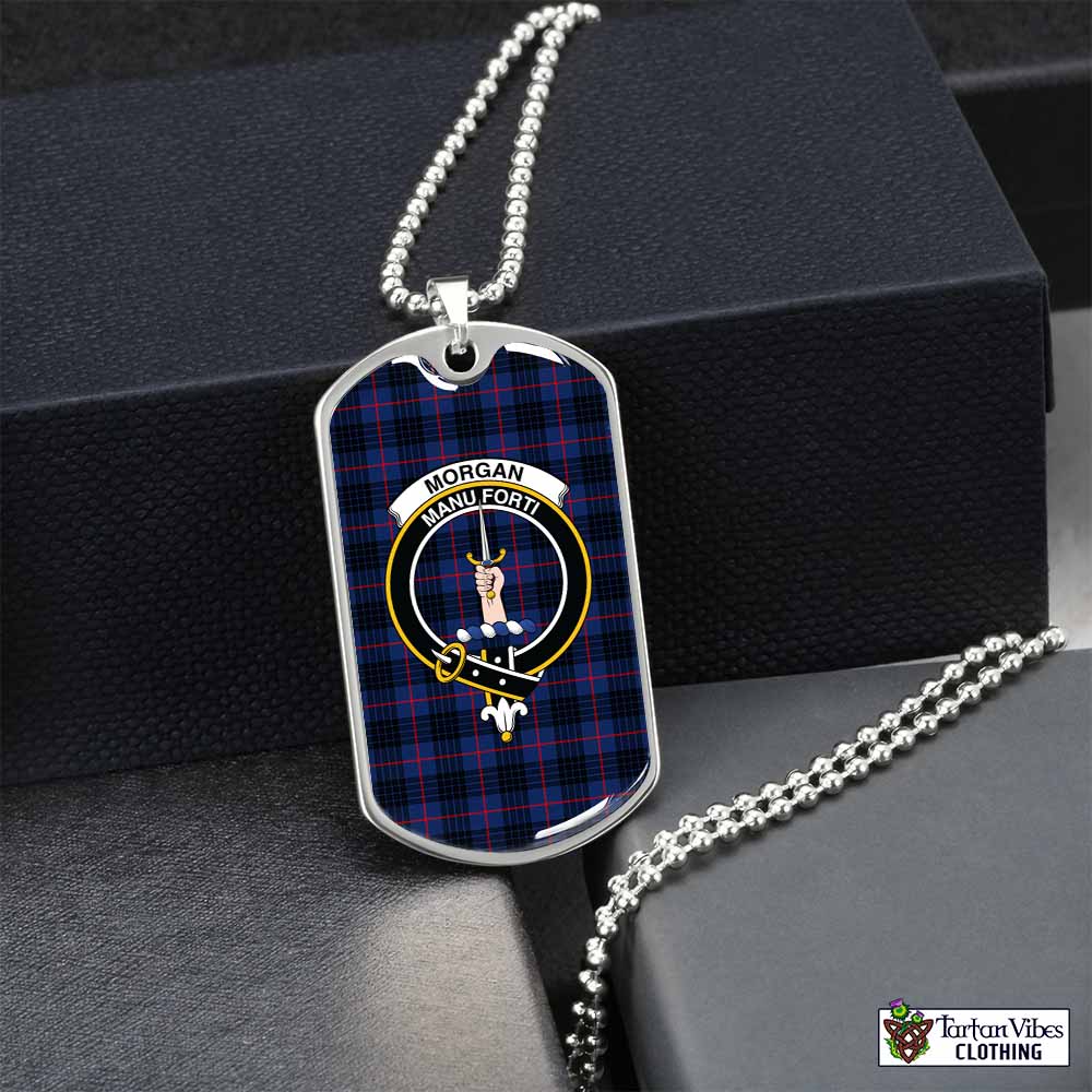 Morgan Tartan Dog Tag Necklace with Family Crest Silver No - Tartan Vibes Clothing