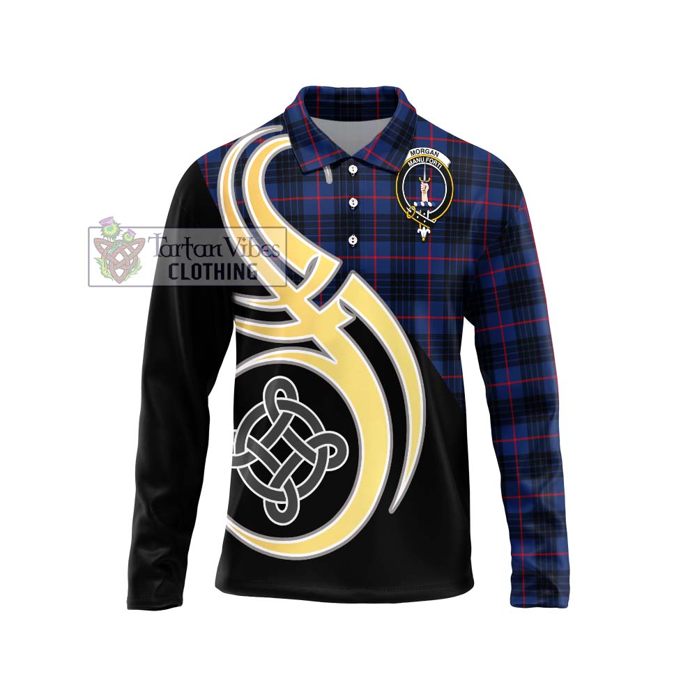 Morgan Tartan Long Sleeve Polo Shirt with Family Crest and Celtic Symbol Style Unisex - Tartan Vibes Clothing
