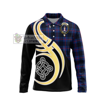 Morgan Tartan Long Sleeve Polo Shirt with Family Crest and Celtic Symbol Style