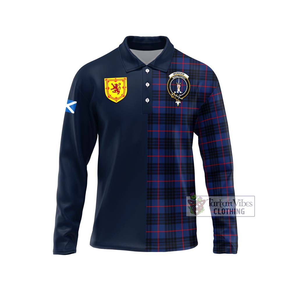 Morgan Tartan Long Sleeve Polo Shirt Alba with Scottish Lion Royal Arm Half Style Unisex - Tartan Vibes Clothing
