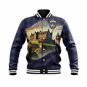 Morgan Tartan Family Crest Baseball Jacket with Scottish Ancient Castle Style Unisex - Tartan Vibes Clothing