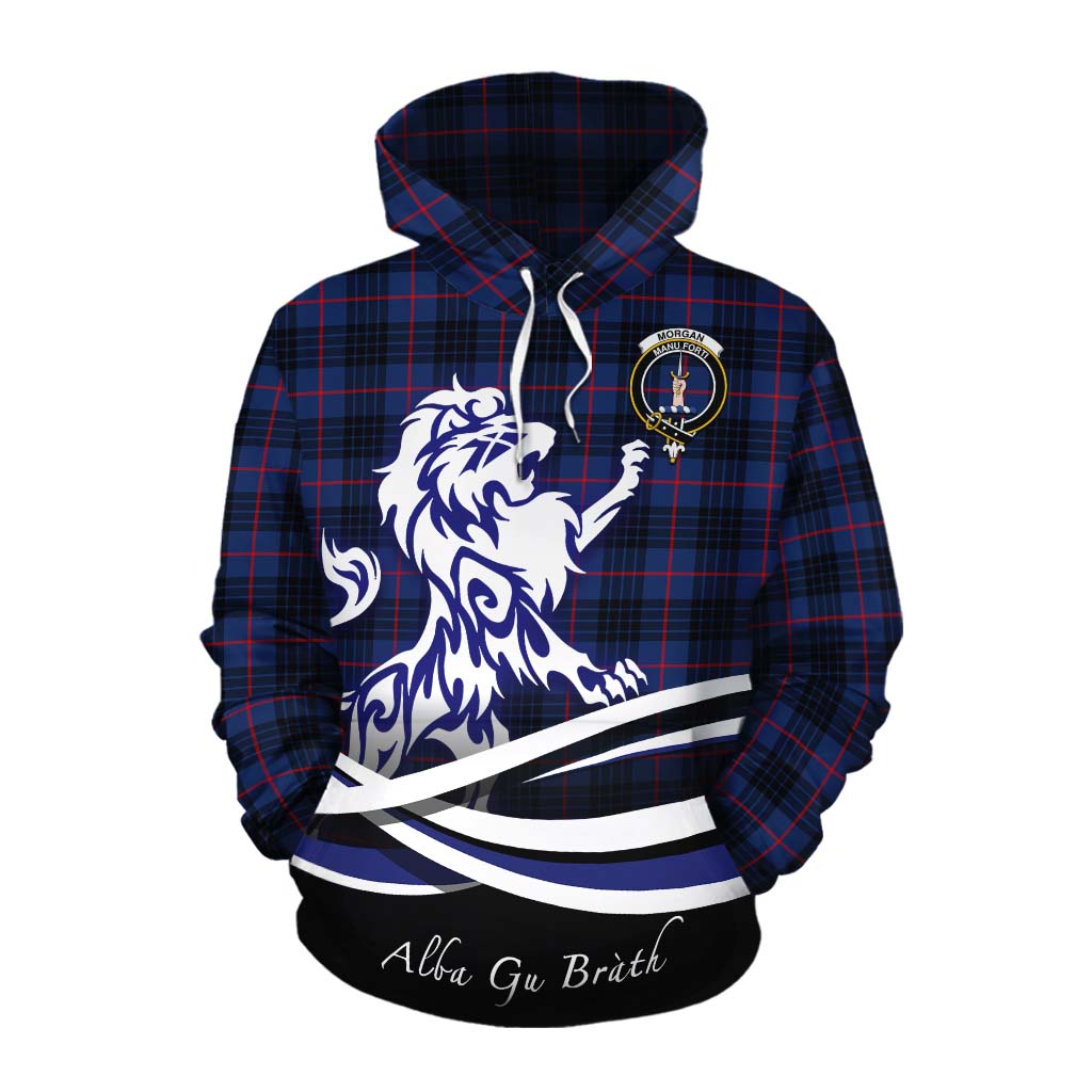 Morgan Tartan Cotton Hoodie with Alba Gu Brath Regal Lion Emblem Pullover Hoodie XS - Tartan Vibes Clothing