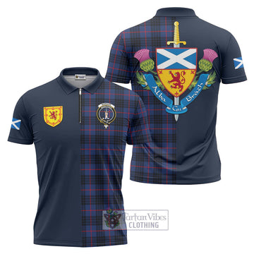 Morgan Tartan Zipper Polo Shirt Alba with Scottish Lion Royal Arm Half Style Unisex - Tartan Vibes Clothing