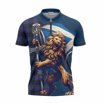 Morgan Tartan Family Crest Zipper Polo Shirt with Scottish Majestic Lion Unisex - Tartan Vibes Clothing