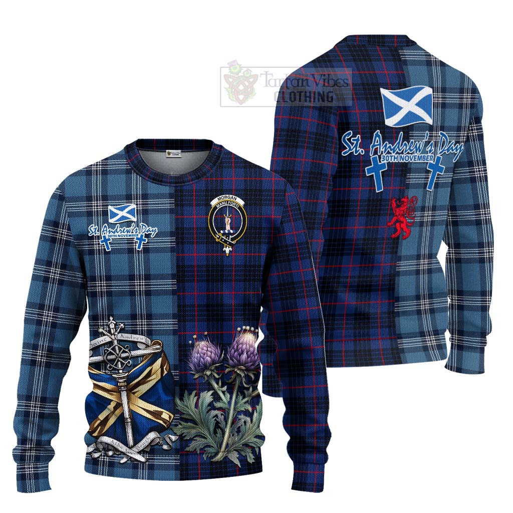 Morgan Tartan Knitted Sweater Happy St. Andrew's Day Half Tartan Style Unisex - Tartan Vibes Clothing