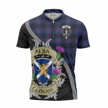 Morgan Tartan Family Crest Zipper Polo Shirt Lion Rampant Royal Thistle Shield Celtic Inspired Unisex - Tartan Vibes Clothing
