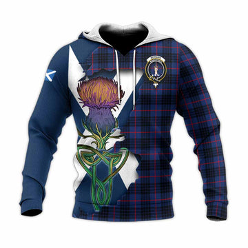 Tartan Vibes Clothing Morgan Tartan Family Crest Knitted Hoodie Scottish Thistle Celtic Inspired
