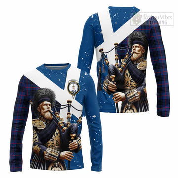 Morgan Tartan Long Sleeve T-Shirt with Family Crest Scottish Bagpiper Vibes Unisex - Tartan Vibes Clothing