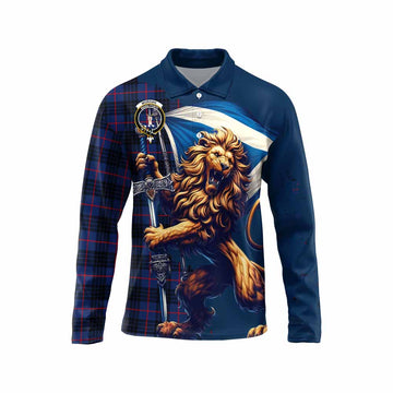 Morgan Tartan Family Crest Long Sleeve Polo Shirt with Scottish Majestic Lion Unisex - Tartan Vibes Clothing