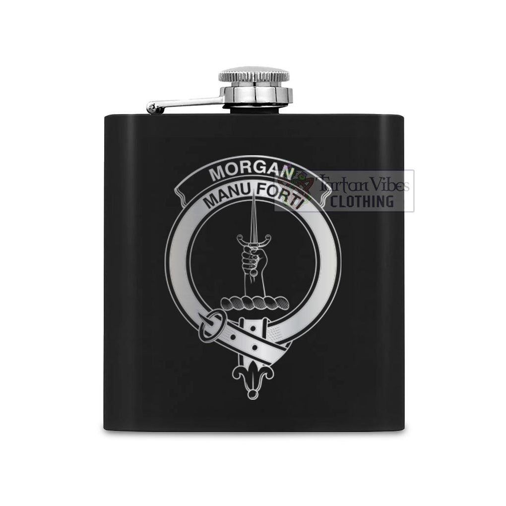 Morgan Crest Hip Flask Set 7oz Black Stainless Steel with A Gift Box One Size 7oz - 2D-tartanvibesclothing