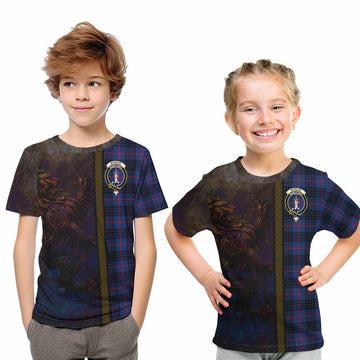 Morgan Tartan Family Crest Kid T-Shirt Alba Gu Brath Be Brave Lion Ancient Style