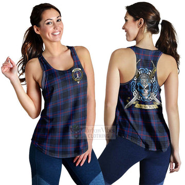 Morgan Tartan Women's Racerback Tanks with Family Crest Celtic Skull Style 4XL - Tartan Vibes Clothing