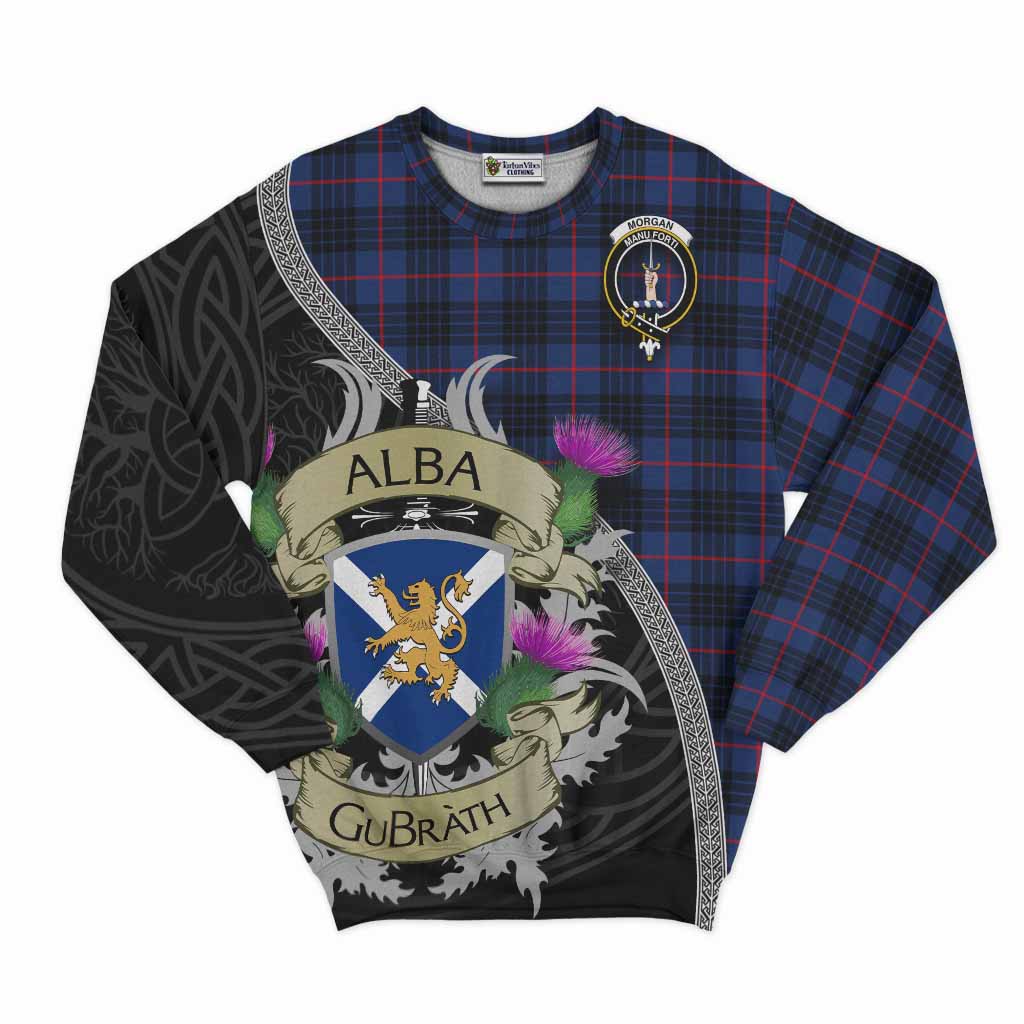 Morgan Tartan Family Crest Sweatshirt Lion Rampant Royal Thistle Shield Celtic Inspired Unisex - Tartan Vibes Clothing
