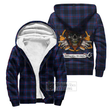Morgan Tartan Sherpa Hoodie with Family Crest and Bearded Skull Holding Bottles of Whiskey Unisex S - Tartan Vibes Clothing