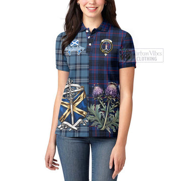 Morgan Tartan Women's Polo Shirt Happy St. Andrew's Day Half Tartan Style - Tartan Vibes Clothing