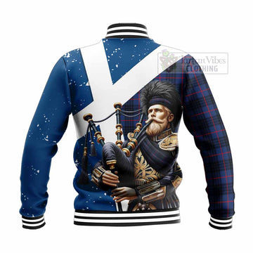 Morgan Tartan Baseball Jacket with Family Crest Scottish Bagpiper Vibes - Tartan Vibes Clothing