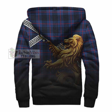 Tartan Vibes Clothing Morgan Crest Tartan Sherpa Hoodie with Golden Lion Emblem Celtic Style