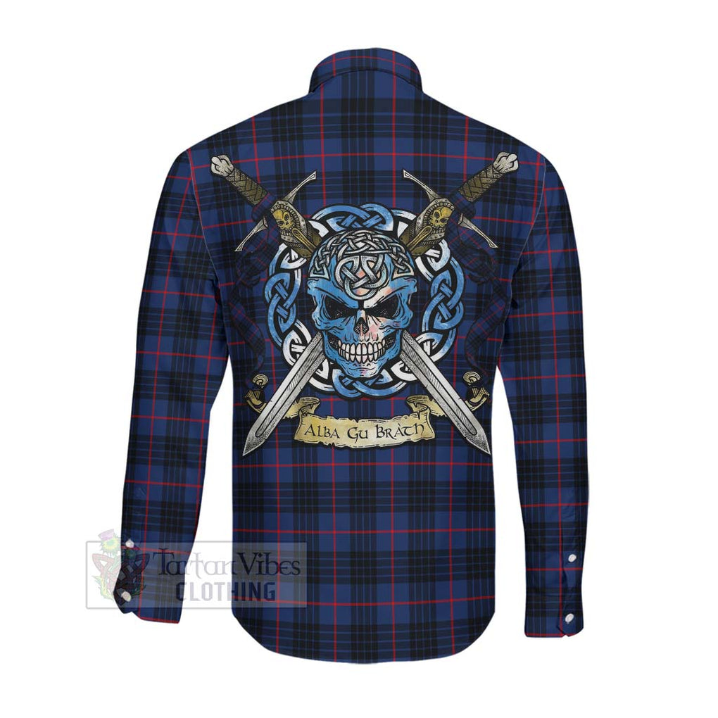 Morgan Tartan Long Sleeve Button Shirt with Family Crest Celtic Skull Style Men's Shirt - Tartan Vibes Clothing