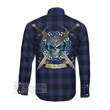 Morgan Tartan Long Sleeve Button Shirt with Family Crest Celtic Skull Style Men's Shirt - Tartan Vibes Clothing