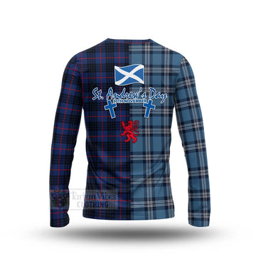 Morgan Tartan Long Sleeve T-Shirt Happy St. Andrew's Day Half Tartan Style - Tartan Vibes Clothing