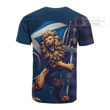Morgan Tartan Family Crest Cotton T-shirt with Scottish Majestic Lion - Tartan Vibes Clothing