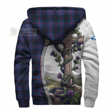 Morgan Tartan Sherpa Hoodie with Family Crest and St. Andrew's Cross Accented by Thistle Vines - Tartan Vibes Clothing
