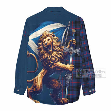 Morgan Tartan Family Crest Women's Casual Shirt with Scottish Majestic Lion - Tartan Vibes Clothing