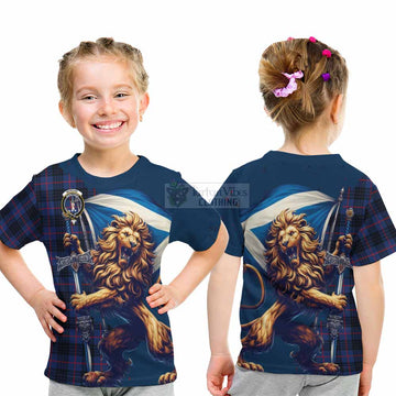 Morgan Tartan Family Crest Kid T-Shirt with Scottish Majestic Lion - Tartan Vibes Clothing