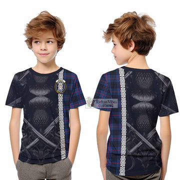 Morgan Tartan Kid T-Shirt with Family Crest Cross Sword Thistle Celtic Vibes - Tartan Vibes Clothing