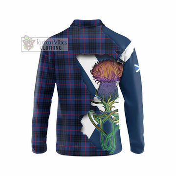 Tartan Vibes Clothing Morgan Tartan Family Crest Long Sleeve Polo Shirt Scottish Thistle Celtic Inspired