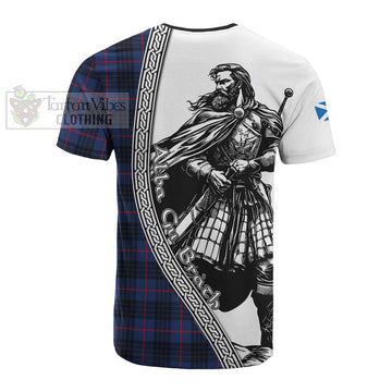 Morgan Tartan Clan Crest Cotton T-shirt with Highlander Warrior Celtic Style - Tartan Vibes Clothing