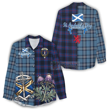 Morgan Tartan Women's Casual Shirt Happy St. Andrew's Day Half Tartan Style - Tartan Vibes Clothing