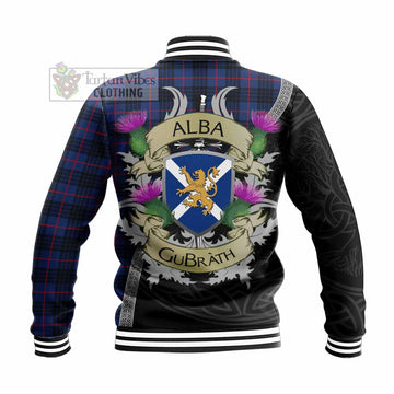 Morgan Tartan Family Crest Baseball Jacket Lion Rampant Royal Thistle Shield Celtic Inspired - Tartan Vibes Clothing