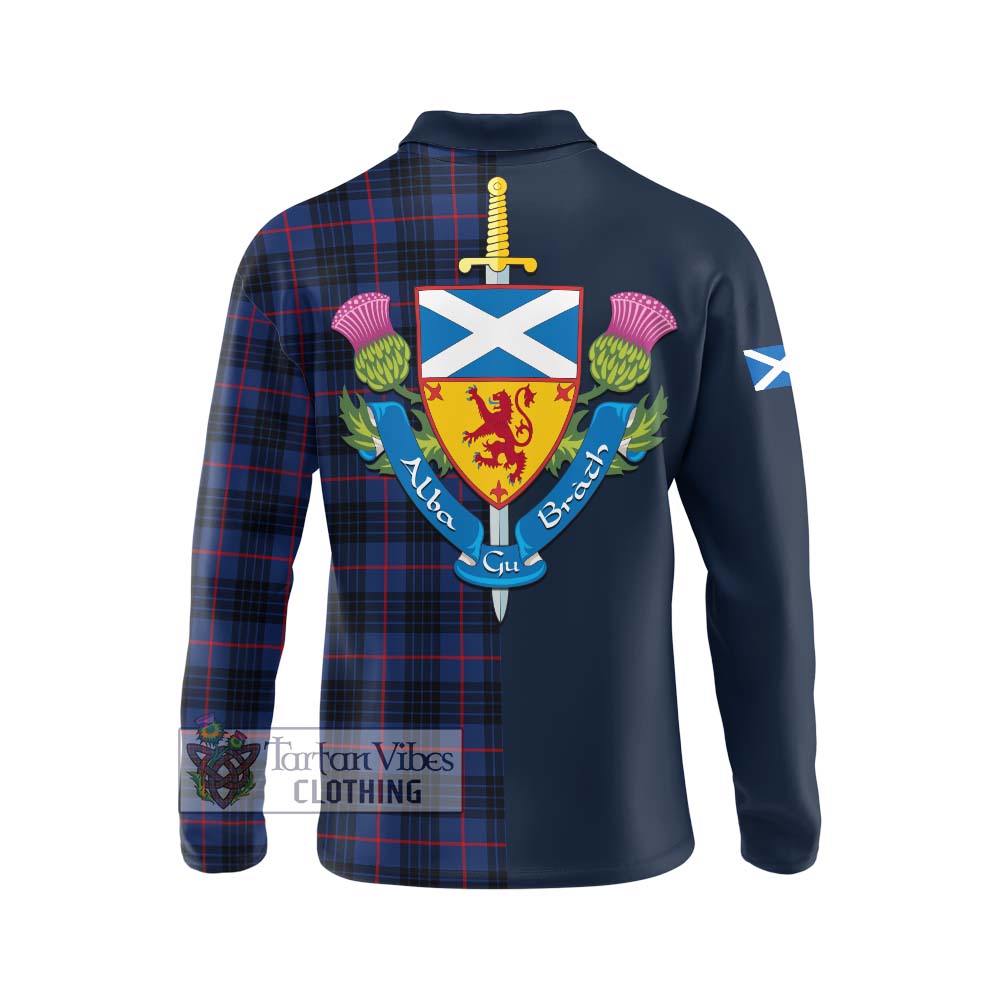 Morgan Tartan Long Sleeve Polo Shirt Alba with Scottish Lion Royal Arm Half Style - Tartan Vibes Clothing